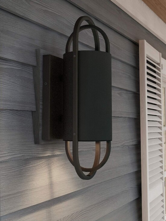 Designers Fountain Other - Designers Fountain Black Curved Lantern Wall Sconce Contemporary Outdoor Accent